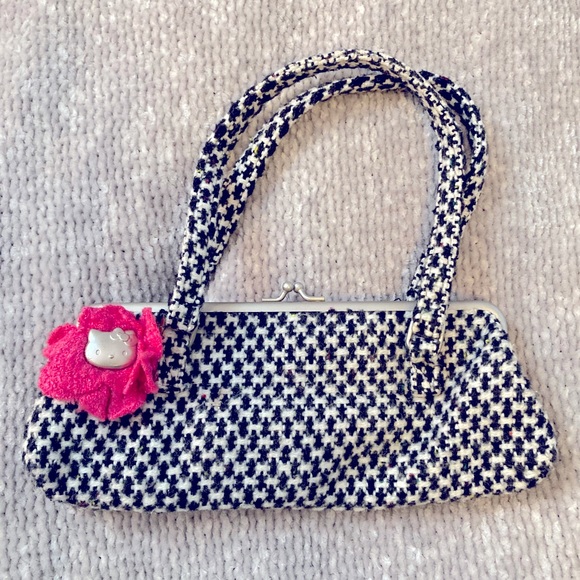 Y2K Hello Kitty Sanrio Vintage Houndstooth Heritage Print Mini Purse Pink Flower - Picture 1 of 7